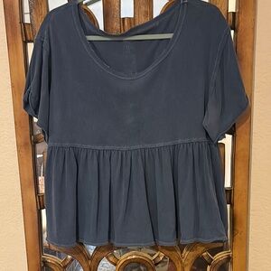 We The Free Gray Short Sleeve Peplum Blouse